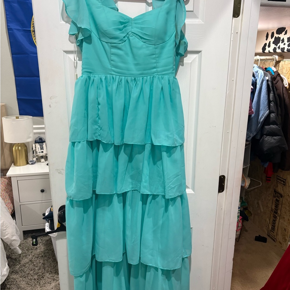 Elegant Layered Aqua Prom Dress